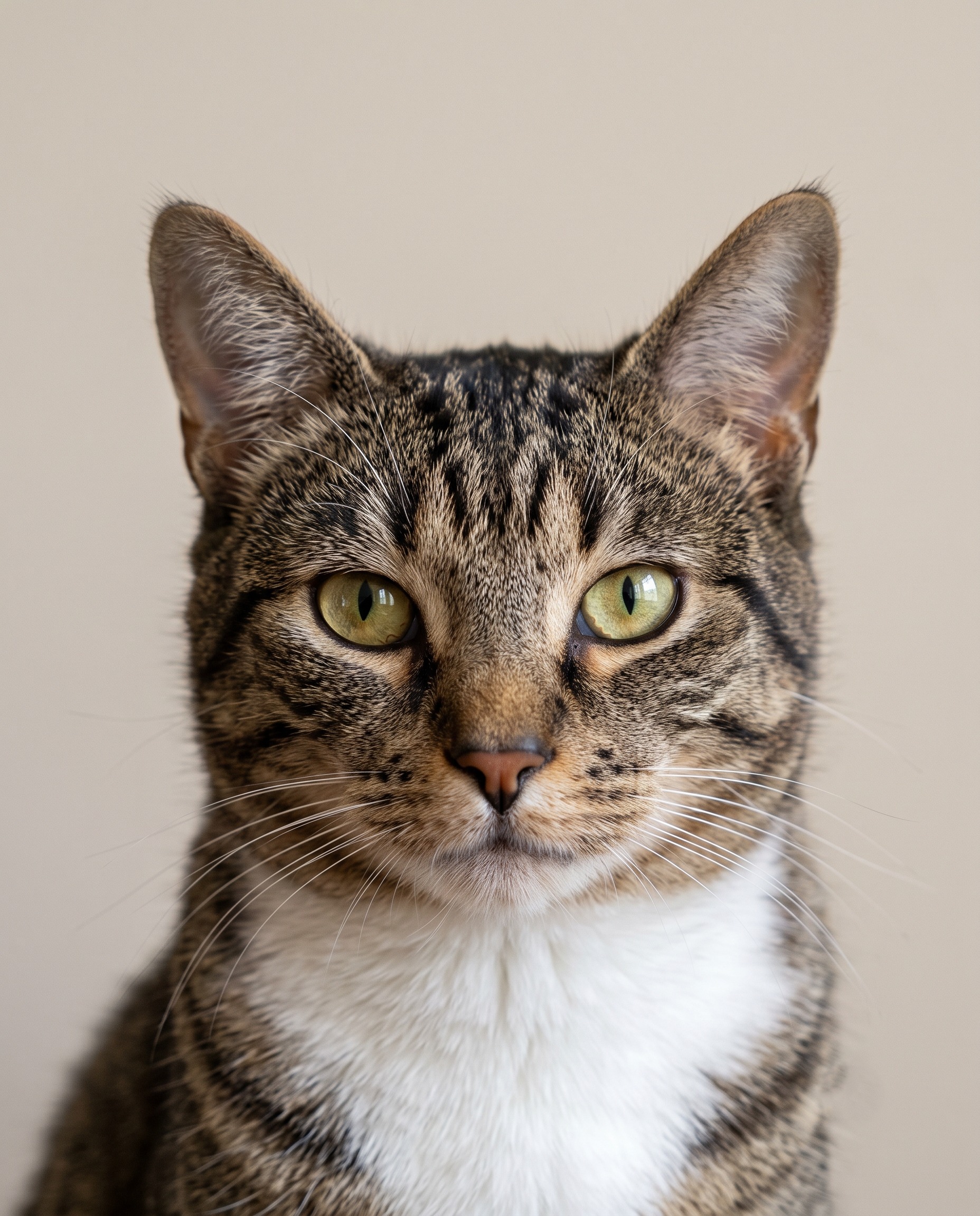 Portrait net d'un chat, lumière douce et fond neutre : exactement le type de photo qui donne les meilleurs résultats