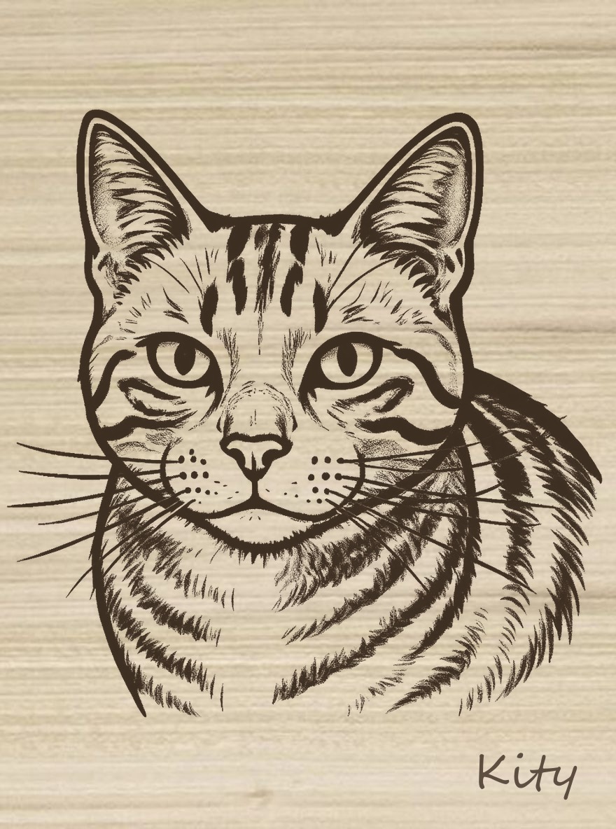Gros plan sur le détail d'un portrait gravé au laser sur bois