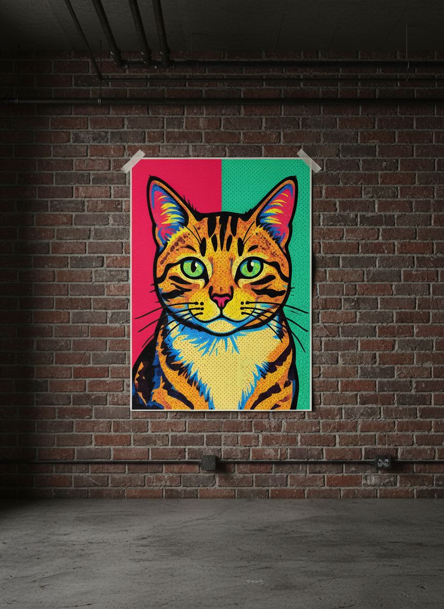 Portrait pop art sur poster dans un loft industriel